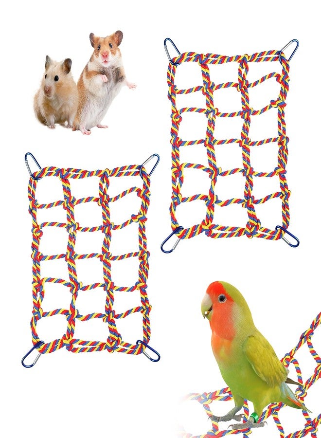 HOKABLE 2 Pcs Rat Climbing Ropes for Cage Accessories - Bird Rope Rat Toys - 12.6 x 9.84 inch Hammock - Cotton Rope Bridge - Bird Ladder with 4 Silver Hooks - Image 1